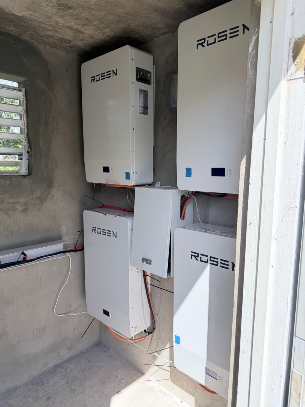 The battery bank seen from the doorway of the plant room